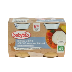 Babybio Alimentation Infantile Brassé Lait De Chèvre Abricot Banane 2pots/130g