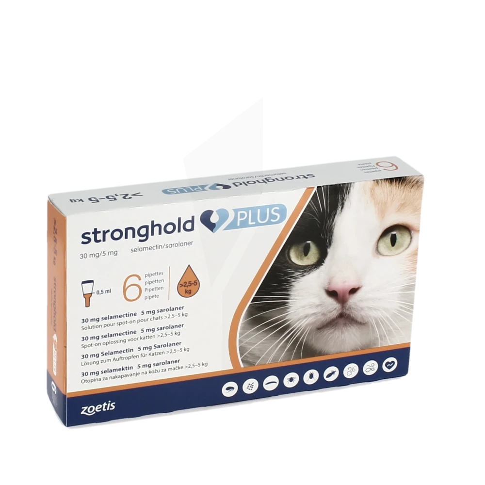 Stronghold Plus S Ext Spot-on Chat 2,5-5kg 6pipettes/1ml