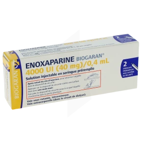 Enoxaparine Biogaran 4000 Ui (40 Mg)/0,4 Ml, Solution Injectable En Seringue Préremplie