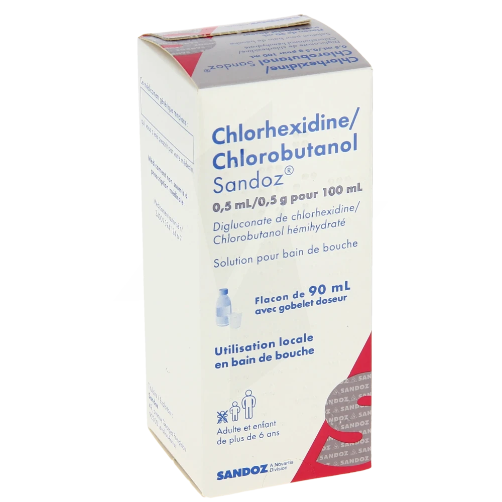 Chlorhexidine/chlorobutanol Sandoz 0,5 Ml/0,5 G Pour 100 Ml, Solution Pour Bain De Bouche Fl/90ml