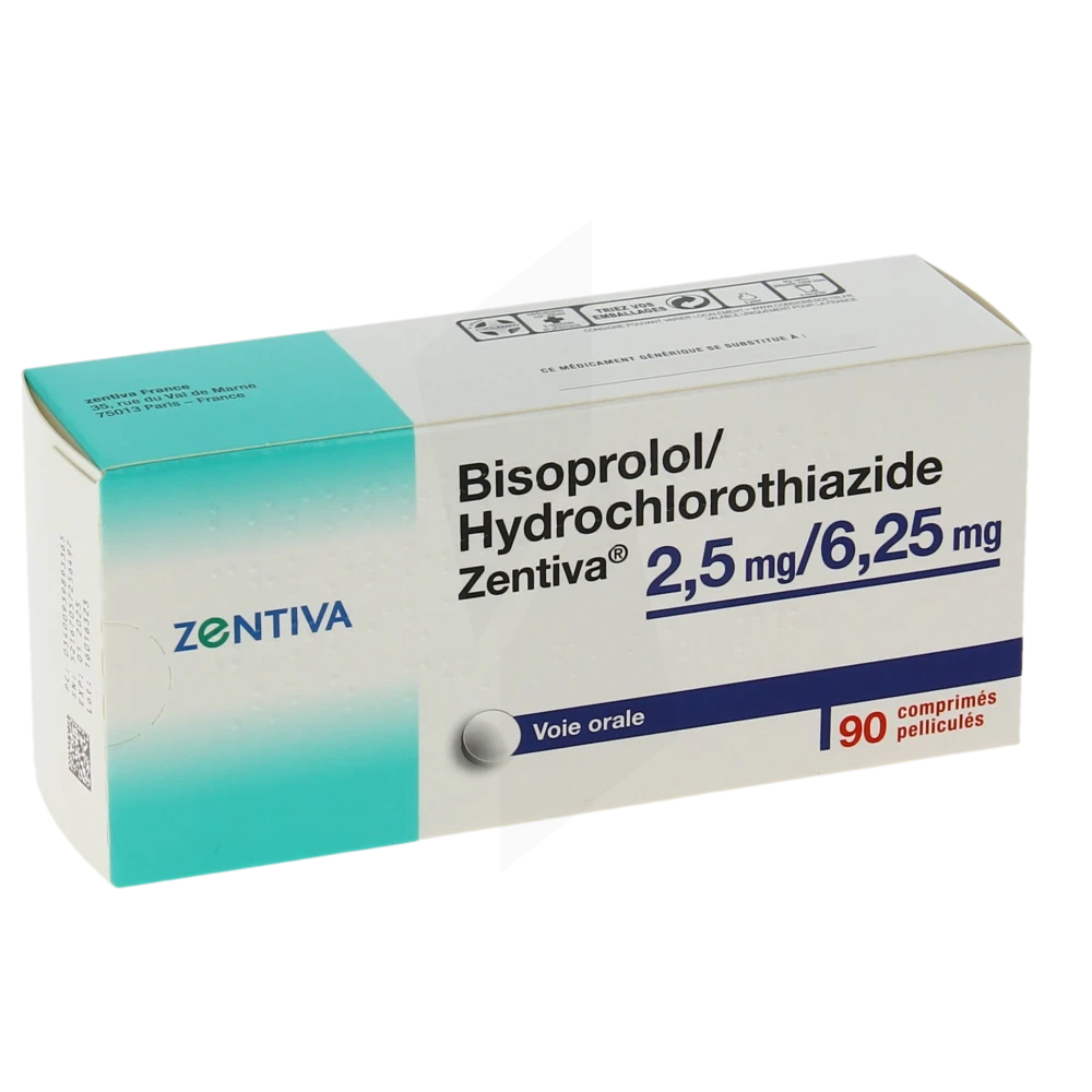 Bisoprolol/hydrochlorothiazide Zentiva 2,5 Mg/6,25 Mg, Comprimé Pelliculé