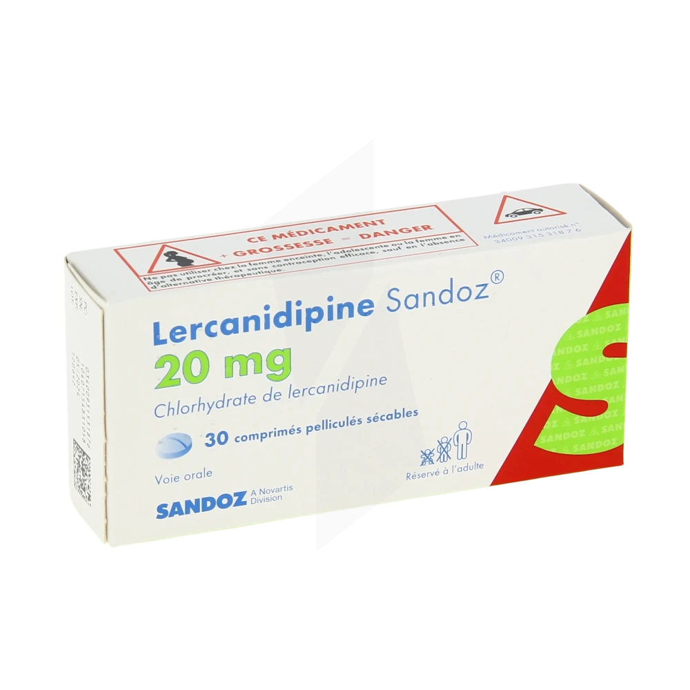 Lercanidipine Sandoz 20 Mg, Comprimé Pelliculé Sécable