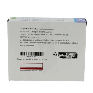 Amoxicilline/acide Clavulanique Cristers 500 Mg/62,5 Mg Adultes, Comprimé Pelliculé (rapport Amoxicilline/acide Clavulanique : 8/1)