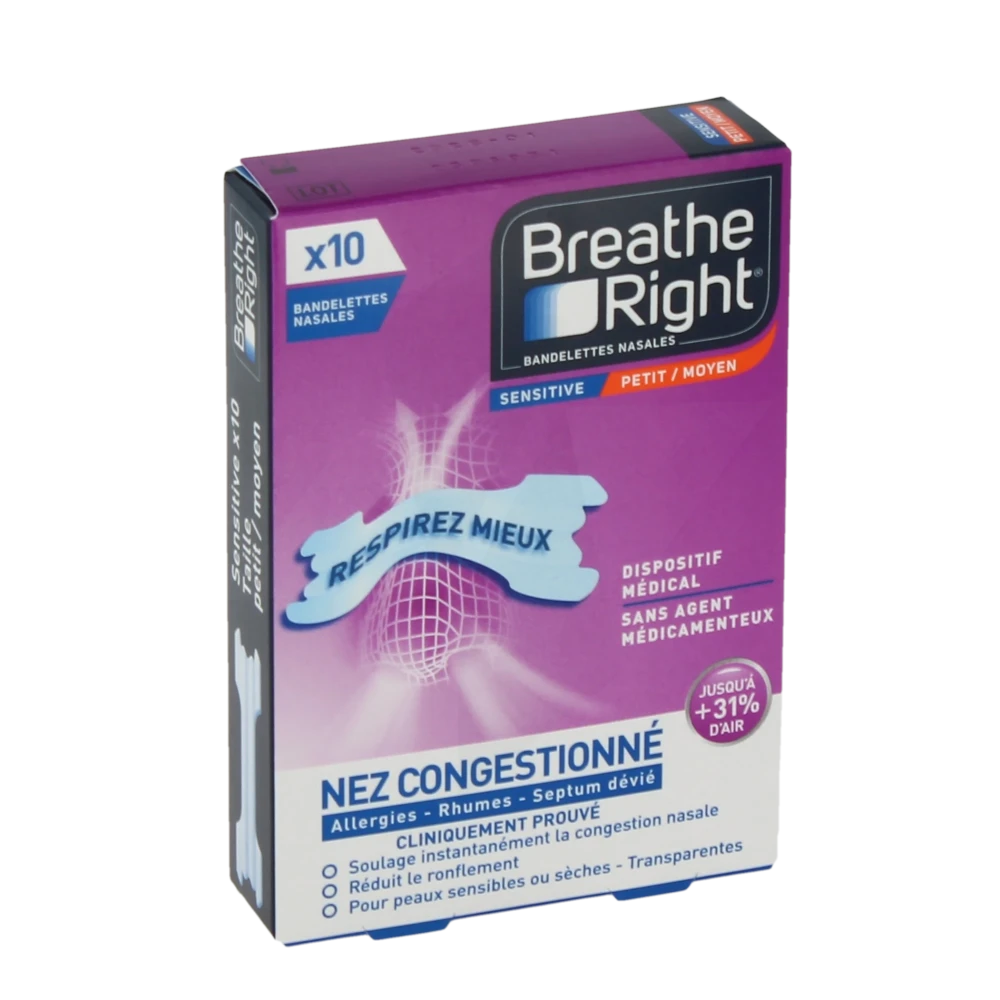 Breathe Right Sensitive Bandelettes Nasales Transparentes B/10