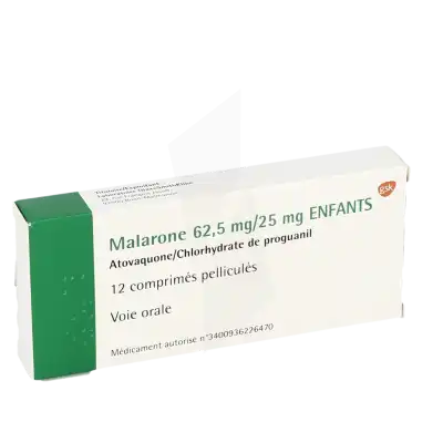 MALARONE 62,5 mg/25 mg ENFANTS, comprimé pelliculé