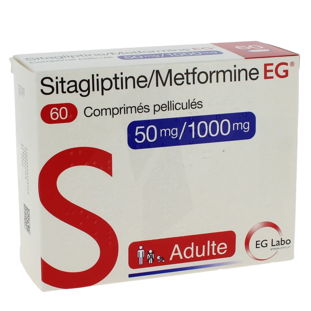 Sitagliptine/metformine Eg 50 Mg/1000 Mg, Comprimé Pelliculé