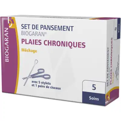 Biogaran Set Pansement Plaies Chroniques-méchage B/5 à Saint-Cyprien