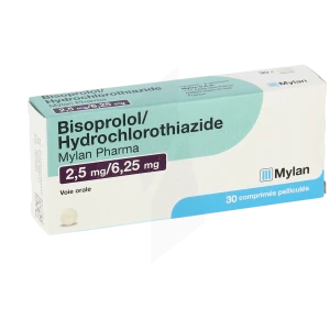 Bisoprolol/hydrochlorothiazide Viatris 2,5 Mg/6,25 Mg, Comprimé Pelliculé