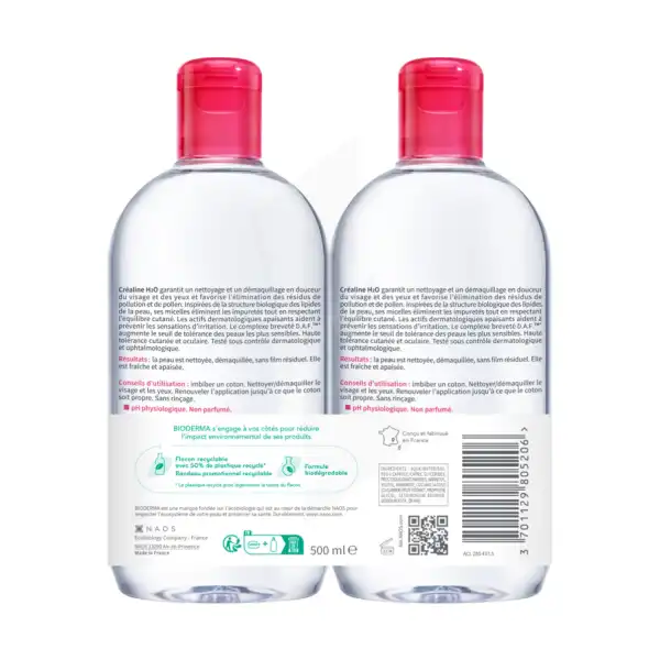 Crealine H2o Solution Micellaire Nettoyante Apaisante Sans Parfum 2fl/500ml