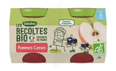 Blédina Les Récoltes Bio Pommes Cassis 2 Pots/130g