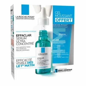 La Roche Posay Effaclar Sérum Visage Anti Imperfections Micro Peeling Peaux Tendance Acnéique  Fl Compte-gouttes/30ml+mini Gel Moussant