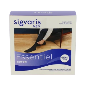Sigvaris Essentiel Coton Chaussettes  Homme Classe 3 Noir Large Long