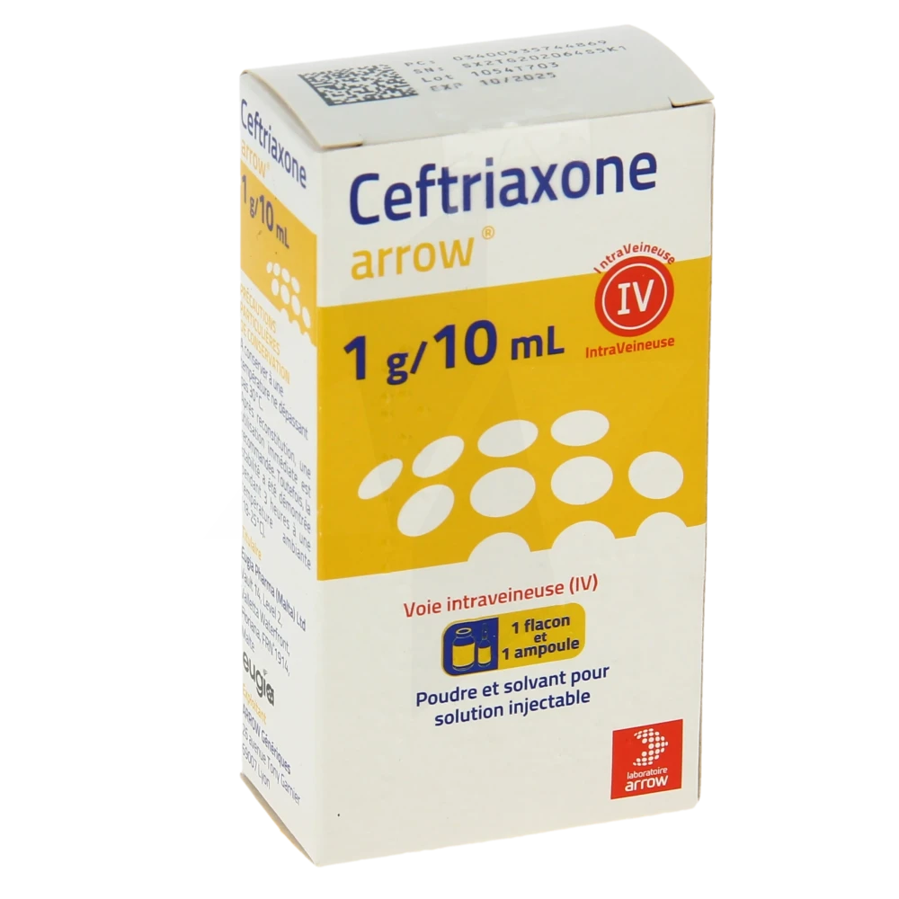 Ceftriaxone Arrow 1 G/10 Ml, Poudre Et Solvant Pour Solution Injectable (iv)