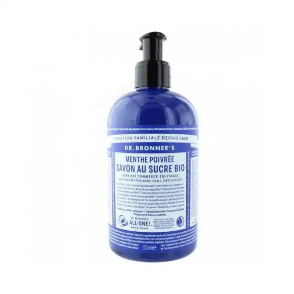 Dr Bronner's Savon Liquide Menthe PoivrÉe Et Sucre Bio Flacon Pompe - 355 Ml