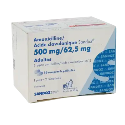 Amoxicilline/acide Clavulanique Sandoz 500 Mg/62,5 Mg Adultes, Comprimé Pelliculé (rapport Amoxicilline/acide Clavulanique : 8/1) à Clermont-Ferrand