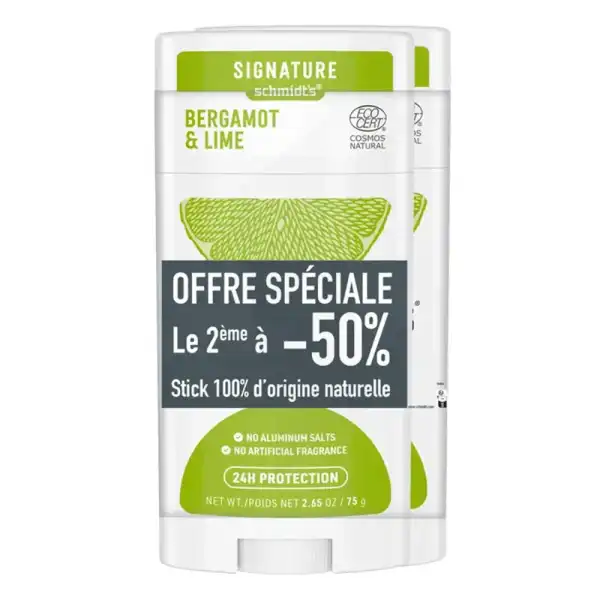 Schmidts' Déodorant Bergamote Citron Vert 2 Sticks/58ml