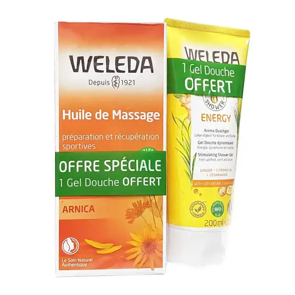 Weleda Soins Corps Huile De Massage Arnica Fl/200ml+gel Douche Energy