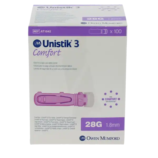 Unistik 3 Comfort Auto-piqueurs à Usage Unique Lancettes 28g Pour Tests De Glycémie 1,8mm