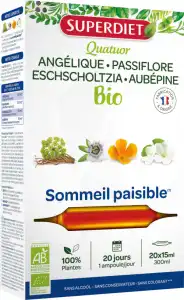 Superdiet Quatuor Bio Solution Buvable Sommeil Paisible 20 Ampoules/15ml à Saint Leu La Forêt