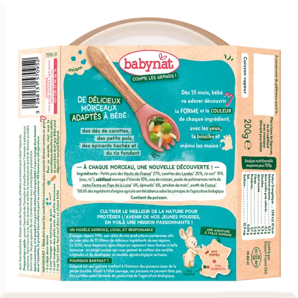 Babybio Babynat Alimentation Infantile Petits Pois Carotte épinard Potimarron Assiette/200g