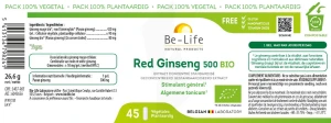 Be-life Red Ginseng 500 Bio Gélules B/45