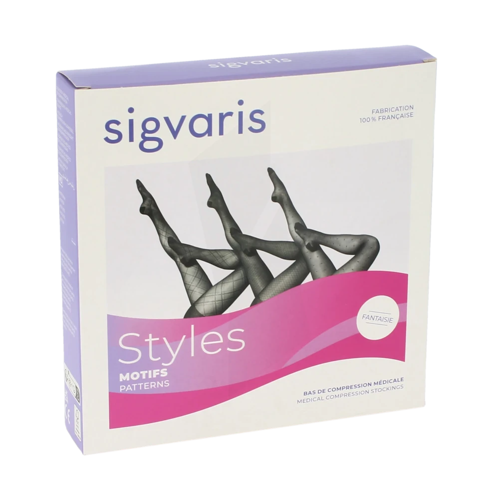 Sigvaris Styles Motifs Carreaux Collant Classe 2 Femme Noir Long M
