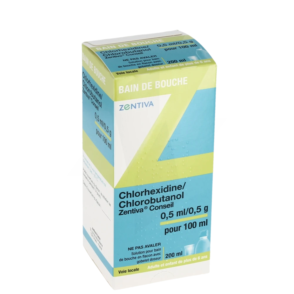 Chlorhexidine/chlorobutanol Zentiva 0,5 Ml/0,5 G Pour 100 Ml, Solution Pour Bain De Bouche En Flacon