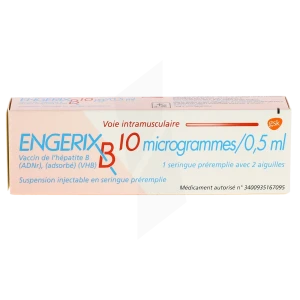 Engerix B 10 Microgrammes/0,5 Ml, Suspension Injectable En Seringue Préremplie. Vaccin De L'hépatite B (adnr), (adsorbé) (vhb)