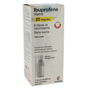 Ibuprofene Viatris 20 Mg/ml Enfants Et Nourrissons Sans Sucre, Suspension Buvable édulcorée Au Maltitol Et à La Saccharine Sodique