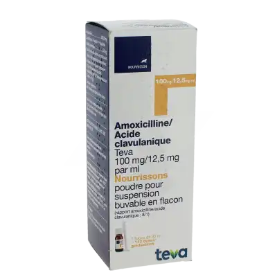 Amoxicilline/acide Clavulanique Teva 100 Mg/12,5 Mg Par Ml Nourrissons, Poudre Pour Suspension Buvable En Flacon (rapport Amoxicilline/acide Clavulanique : 8/1) à Paris