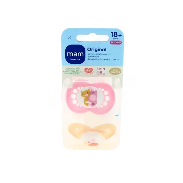 MAM ORIGINAL Sucette silicone + 18 mois classic Boîte de 2