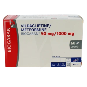 Vildagliptine/metformine Biogaran 50 Mg/1000 Mg, Comprimé Pelliculé