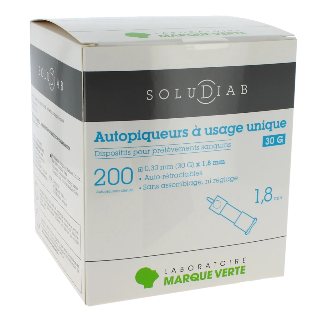 Soludiab Autopiqueurs à Usage Unique 30g  Boîte De 200