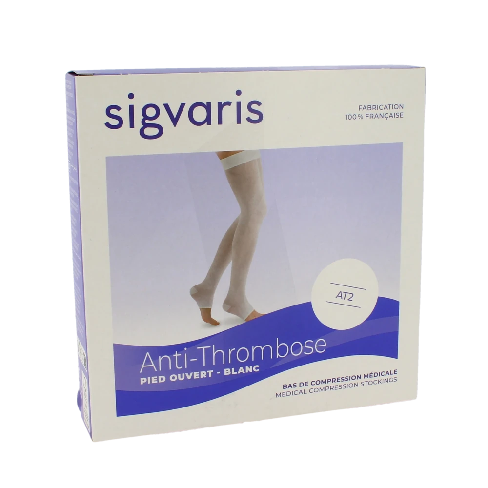 Sigvaris At2 Bas Auto-fixant Pied Ouvert Blanc T3 Court
