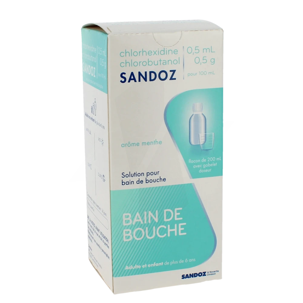Chlorhexidine/chlorobutanol Sandoz 0,5 Ml/0,5 G Pour 100 Ml, Solution Pour Bain De Bouche En Flacon