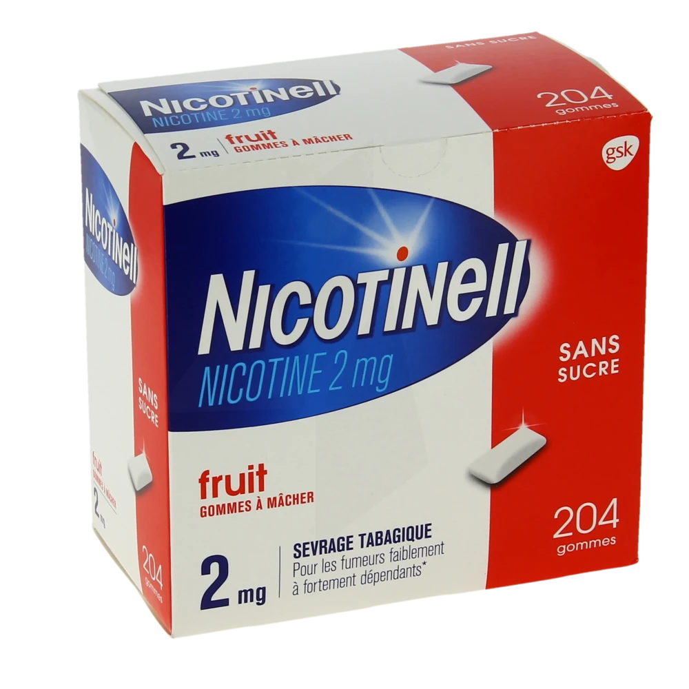 Nicotinell Fruit 2 Mg Sans Sucre, Gomme à Mâcher Médicamenteuse Plq/204