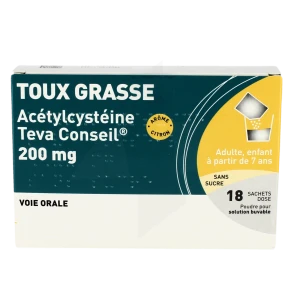 Acetylcysteine Teva Conseil 200 Mg Sans Sucre, Poudre Pour Solution Buvable En Sachet-dose