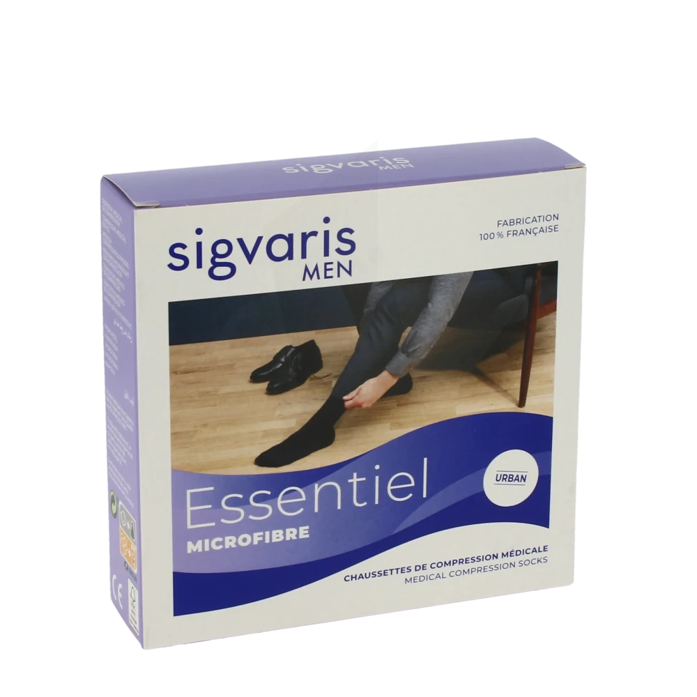 Sigvaris Essentiel Microfibre Chaussettes  Homme Classe 2 Gris Clair Medium Normal