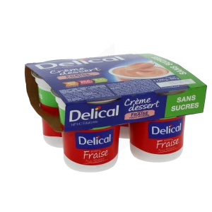 Delical Crème Hp Hc Sans Sucres Nutriment Fraise Façon Pâtissière 4pots/200g