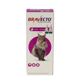 Bravecto 500 Mg Solution Pour Spot-on Pour Chats De Grande Taille (> 6,25 - 12,5 Kg), Solution Pour Spot-on