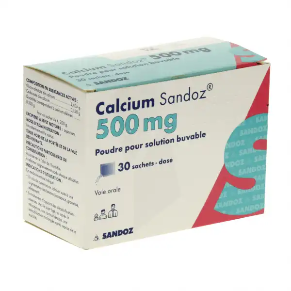 Calcium Sandoz 500 Mg, Poudre Pour Solution Buvable En Sachet-dose