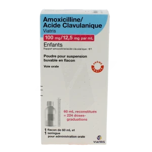 Amoxicilline/acide Clavulanique Viatris 100 Mg/12,5 Mg Par Ml Enfants, Poudre Pour Suspension Buvable En Flacon (rapport Amoxicilline/acide Clavulanique : 8/1)