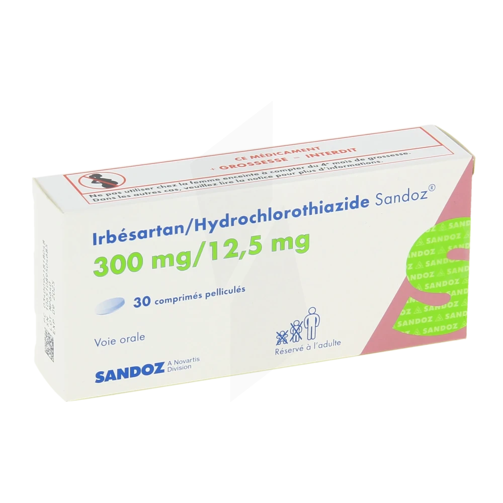 Irbesartan/hydrochlorothiazide Sandoz 300 Mg/12,5 Mg, Comprimé Pelliculé