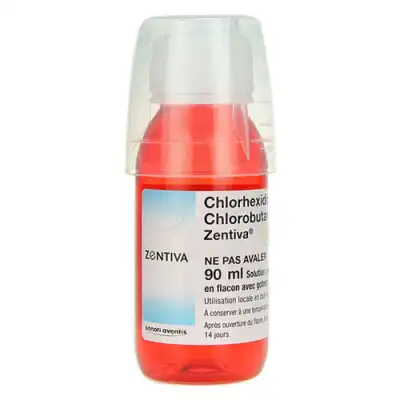 CHLORHEXIDINE/CHLOROBUTANOL ZENTIVA 0,5 ml/0,5 g pour 100 ml, solution pour bain de bouche Fl/90ml