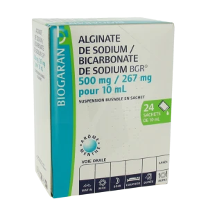 Alginate De Sodium/bicarbonate De Sodium Bgr 500 Mg/267 Mg Pour 10 Ml, Suspension Buvable En Sachet