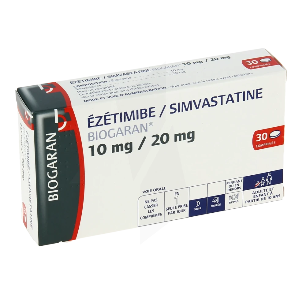 Ezetimibe/simvastatine Biogaran 10 Mg/20 Mg, Comprimé