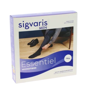 Sigvaris Essentiel Microfibre Bas Auto-fixants  Homme Classe 2 Noir Large Long