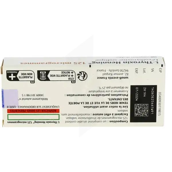 L-thyroxin Henning 125 Microgrammes, Comprimé Sécable
