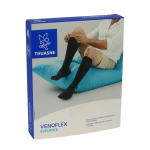 Thuasne Venoflex Elegance 2 Bas Cuisse Antiglisse Maille Côtelée Homme Noir T1n