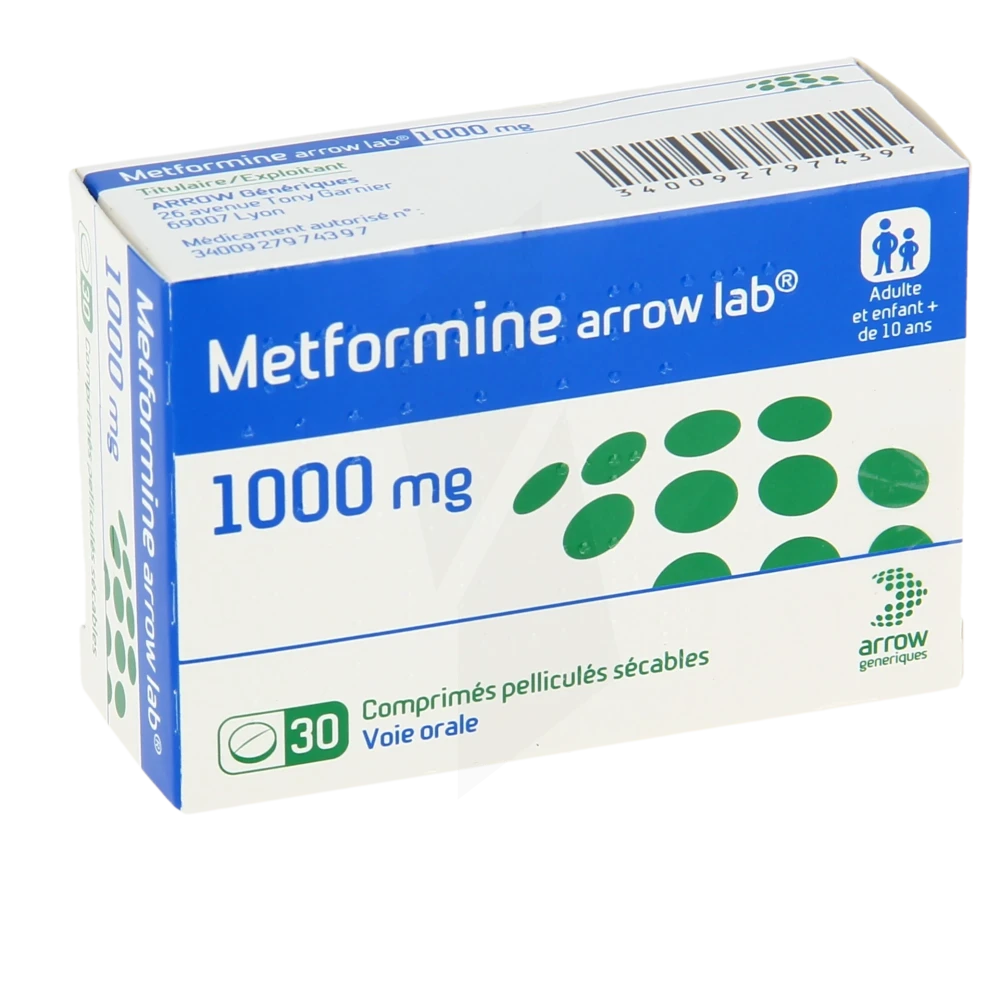 Metformine Arrow Lab 1000 Mg, Comprimé Pelliculé Sécable